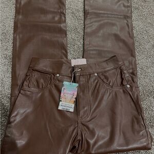 REVICE Chocolate Faux Leather Trousers